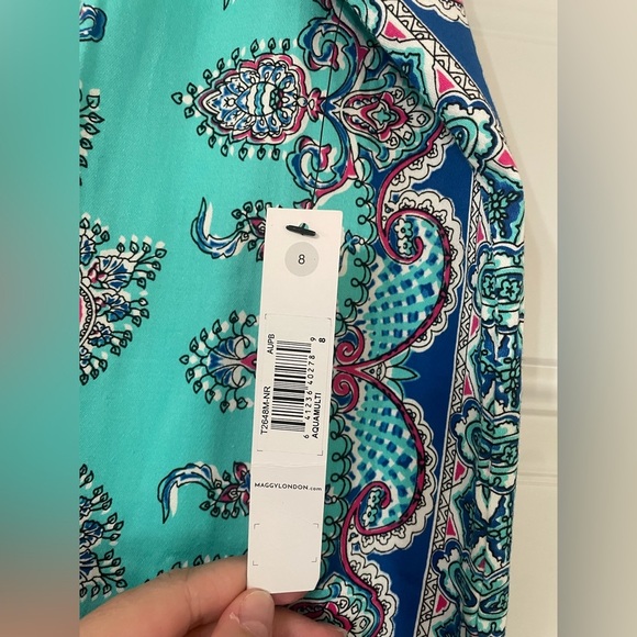 Maggy London Medallion Print Cotton Dress geometric Paisley Colorful Aqua Size 8 - Picture 4 of 8